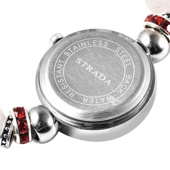 Luxury Galilea Rose Quartz Crystal Bracelet Watch Red & White Austrian Crystals - Picture 9 of 9